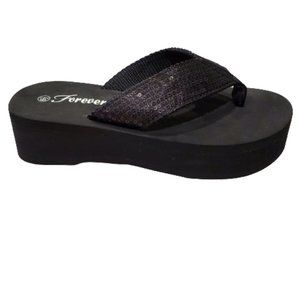 Women's Black Bling Platform Flip Flop Sandals